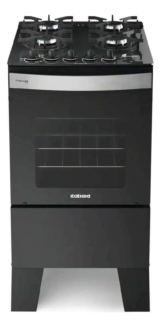 Fogão 4 Bocas Itatiaia Itaglass Plus Vidro Com Trempe De Ferro E Forno 48l Preto Fosco